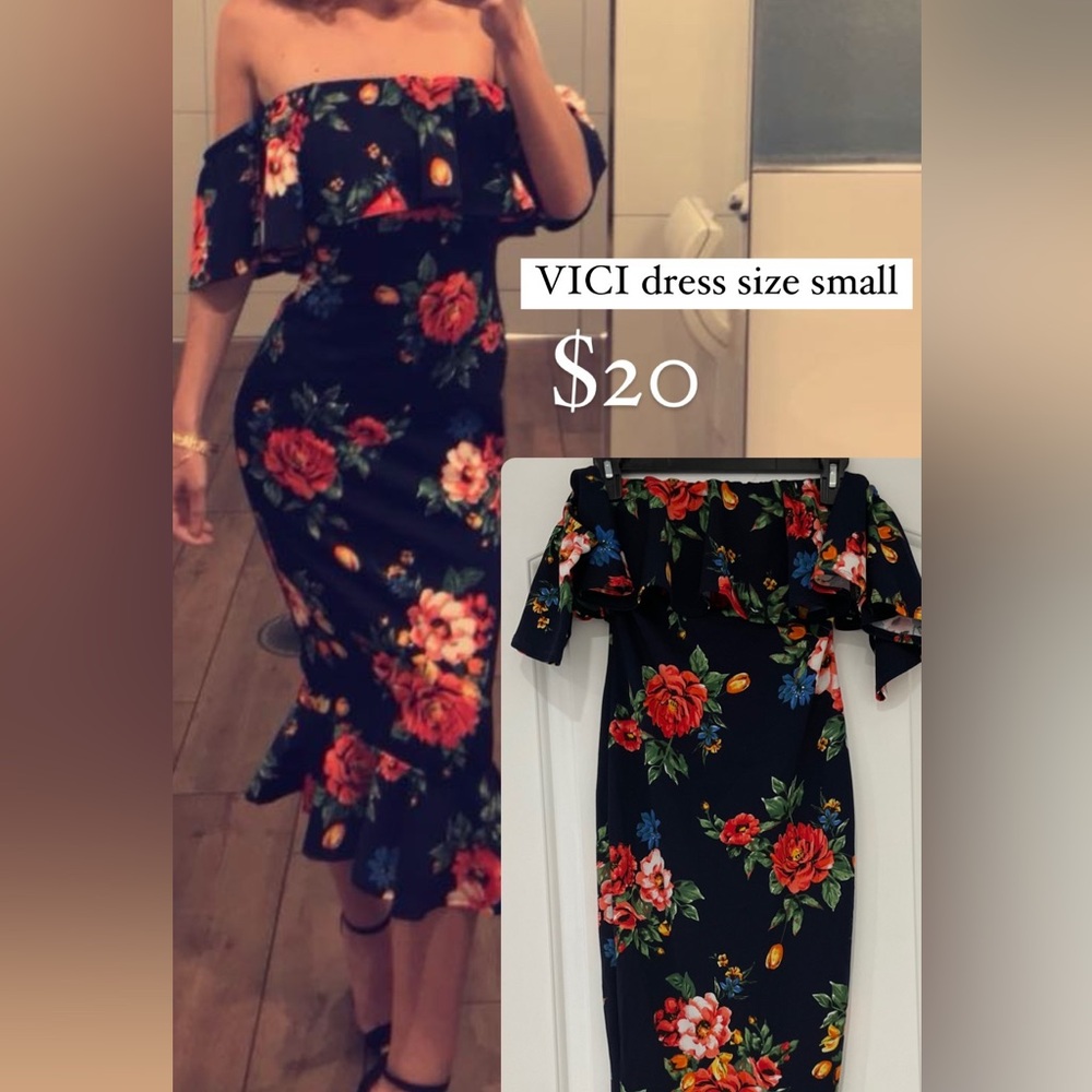 VICI Navy Floral Midi Dress